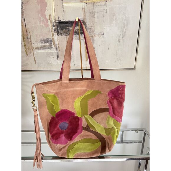 RARE Vintage Coach Suede Floral Tote - Picture 2 of 5